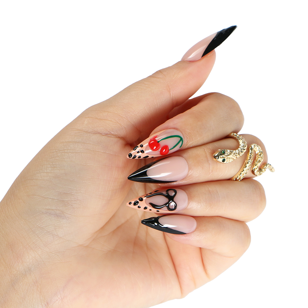 Senboma Black French Cherry Press On Nails and Glue Set: Custom ODM High-Adhesion Options for Global Export - 图片 4